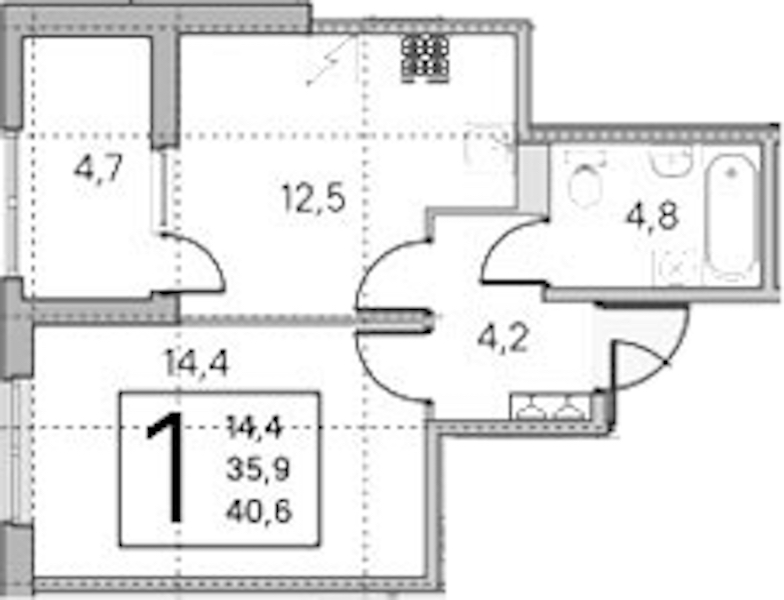 1-комнатная квартира 35.9 м², 1/5 эт., ЖК «ЮгТаун. Олимпийские кварталы»